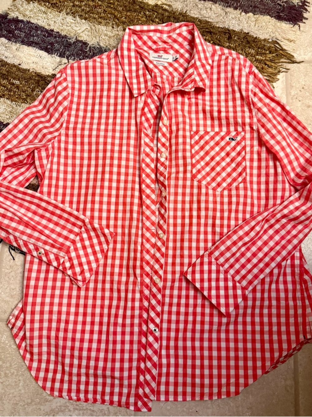 Vineyard Vines relaxed fit Red and White size 16  Gingham Button-Down Shirt